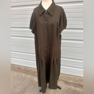 Perceptions Brown Button-Front Midi Dress